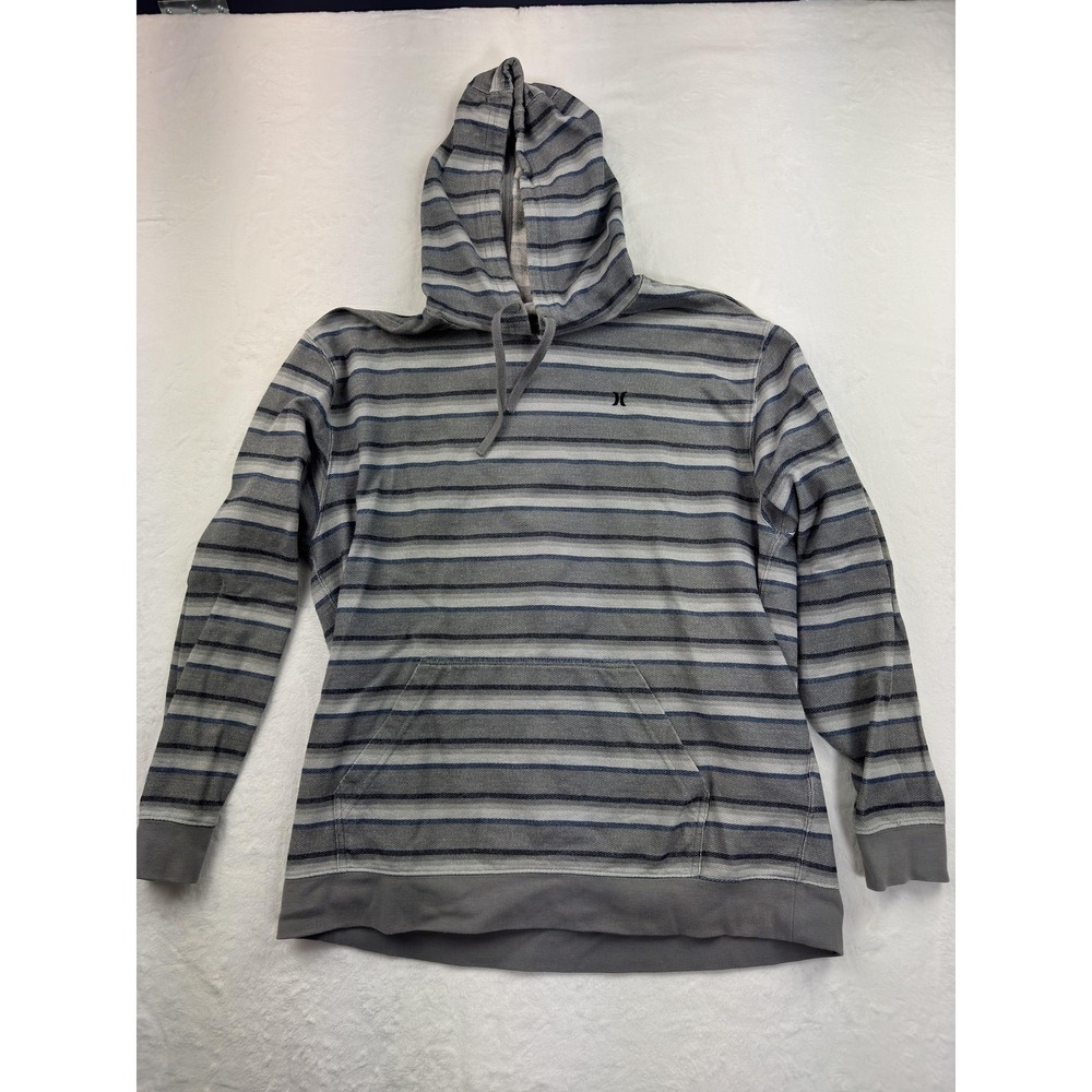 Hurley Hoodie Teens Large Gray Striped Knit Pullover Kangaroo Pocket Logo Casual